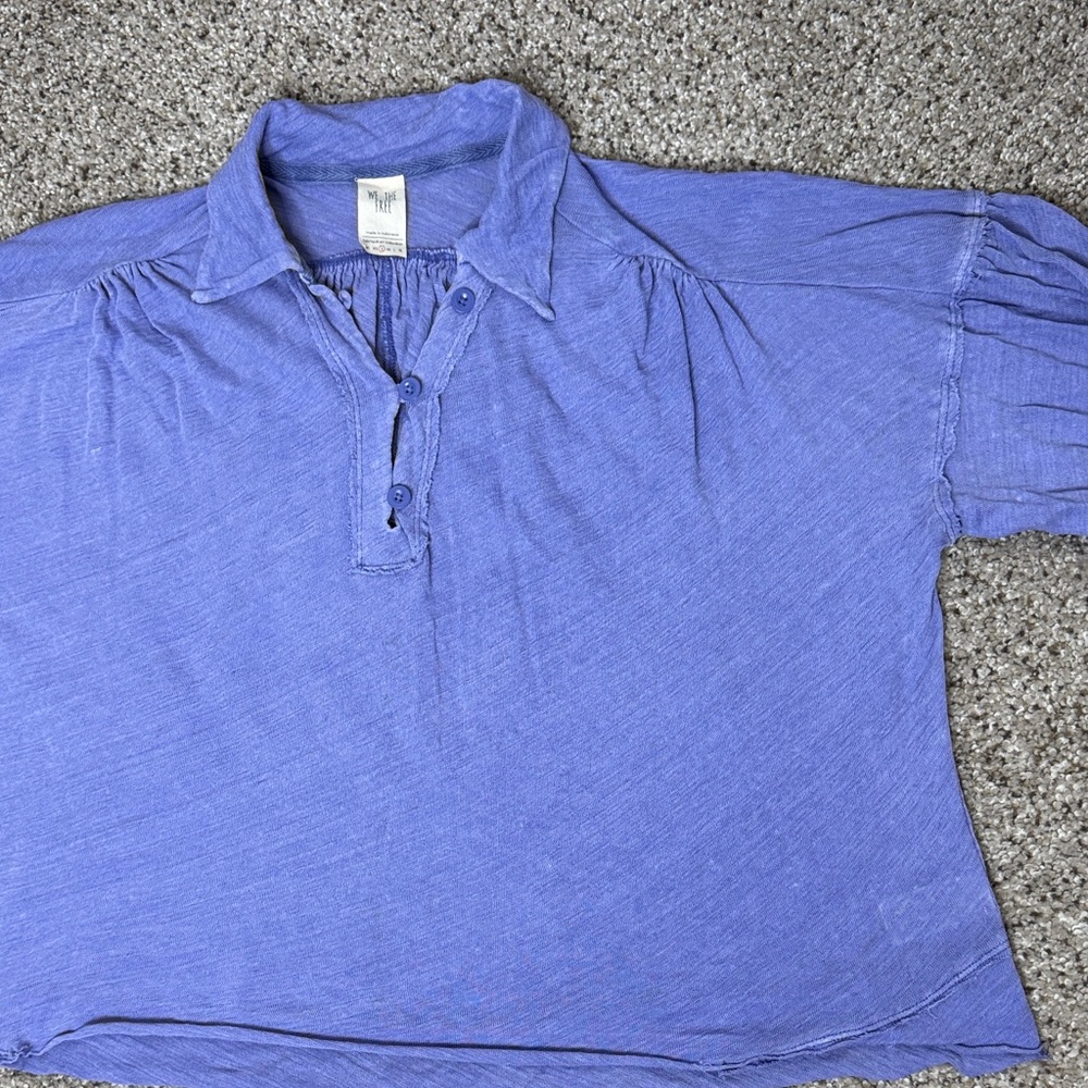 We The Free Rush Hour Linen Blend Periwinkle Long Sleeve Top - Picture 5 of 17